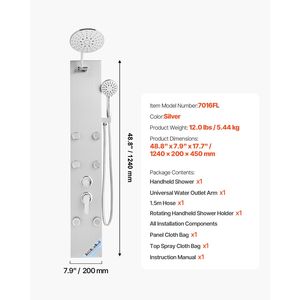 Colonna Doccia in Acciaio Inox Spazzolato 49 Pollici con Soffione a Pioggia, Sistema Doccia a Torre a 3 Funzioni ad Alta Pressione, Set Hardware Doccia - Product Image 5
