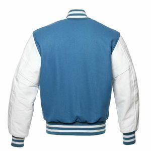 <b>Men's</b> Purple <b>White</b> Varsity <b>Jacket</b> Woolen Stand Collar Front Logo Button Closure Breathable Windproof Winter Outerwear - Product Image 4