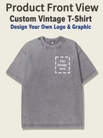 Kaos Oblong Lengan Pendek Katun Jersey Ukuran Besar Custom, Bernapas, Sablon Digital Depan, Vintage Acid Wash, Oversize