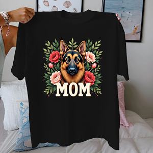 Flores Pastor Alemán con diseño floral Camiseta de mujer de algodón puro ajuste cómodo - Product Image 3