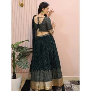 Green <b>Sequin</b> Mehendi Lehenga Choli Dress for Women 100% Cotton Knee-Length Ethnic Plus - Product Image 6