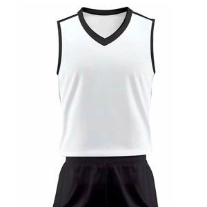 Ensemble de maillot de basket sans manches blanc à col en V pour homme avec short noir, séchage rapide, en polyester tricoté, uniforme sportif d'été - Product Image 3
