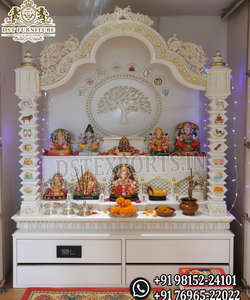 Mandir de Luxe en Bois de Teck Grand Format avec Finition Marbre Blanc, Style Ram Darbar, Fournisseur Américain de Mandirs Domestiques en Bois de Teck Aspect Marbre de Qualité Supérieure - Product Image 4