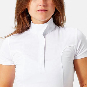 Haut de base équestre pour femme à manches longues et col montant, couleur unie, respirant, extensible en Spandex, avec ceinture et impression sérigraphiée, en maille pour l'équitation - Product Image 3