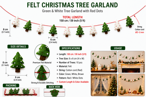 Premium Handmade Green and White Felt <b>Christmas</b> <b>Tree</b> Garland with Cotton Rope Decoration - Product Image 4