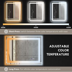 Specchio da Bagno LED Retroilluminato/Luminoso Frontalmente 32x24" con Dimmer e Antiappannamento, Temperatura Colore Regolabile Infinitamente per Appartamenti - Product Image 5