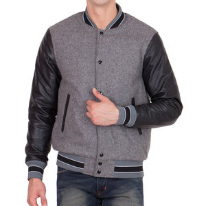 Mens Grey and Black Varsity <b>Jacket</b> <b>Leather</b> Sleeves Letterman Bomber <b>Jacket</b> Casual Baseball Style <b>Winter</b> Warm Woolen Outerwear - Product Image 4