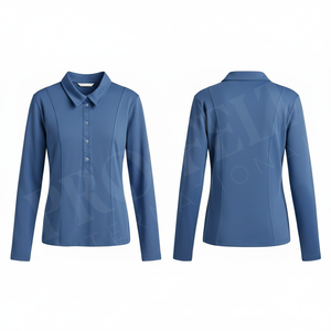 Polo à manches longues en coton et polyester, coupe ajustée, décontracté, respirant, extensible, col polo, vêtements de sport pour femmes - Product Image 2