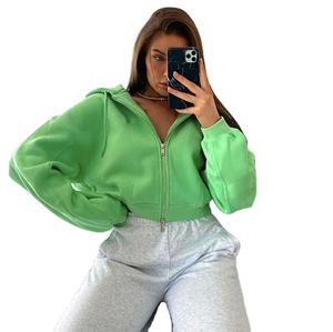 Sudadera corta con capucha y cremallera con estampado de cordón para mujer, suéter deportivo informal de invierno 2025 - Product Image 2