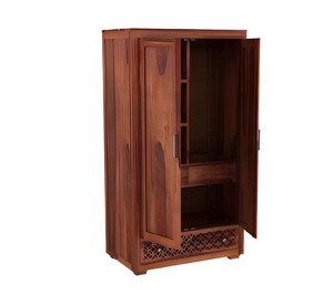 Solid Wood 2-Door Wardrobe with Lattice Carving | Traditional Wooden Closet with Internal Drawers | Jodhpur Export - Product Image 4