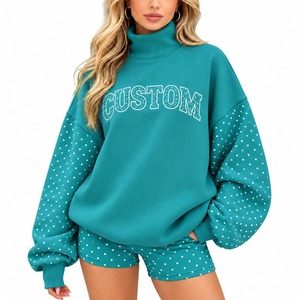 Compre Conjunto de Dos Piezas para Mujer, Sudadera de Manga Larga con Cuello Alto y Pantalones Cortos a Juego, Cómodo, Casual y Elegante - Product Image 3