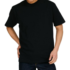 T-shirt noir à col rond et manches courtes pour homme, coupe oversize, en jersey de coton uni, décontracté, style hip-hop, respirant - Product Image 2