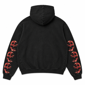 Sudadera con Capucha Oversize Unisex Negra Lavada Estilo Vintage con Gráfico de Calavera Estampado en Serigrafía, de Forro Polar Pesado de Algodón/Poliéster - Product Image 2