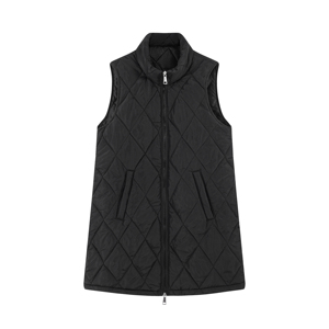 Gilet long matelassé en diamant à double fermeture éclair et col montant pour femme, coupe ajustée, coupe-vent, pour l'automne et l'hiver, vêtement <span class=keywords><strong>d</strong></span>'extérieur quotidien - Product Image 2