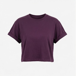 Camiseta Corta Personalizada de Color Sólido con Cuello Redondo para Mujer, Prenda Transpirable, Informal, de Manga Corta, a la Moda - Product Image 1