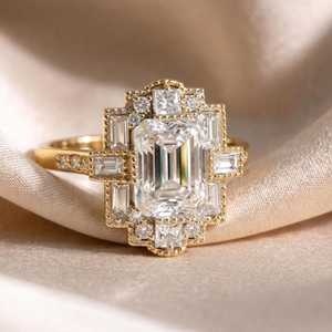 Best Selling S925 Sterling <b>Silver</b> Gold Plated <b>Emerald</b> Cut Moissanite Classic Engagement Minimalist Wedding <b>Ring</b> - Product Image 4