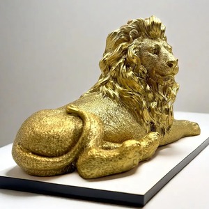 Statue de lion dorée moderne, décoration de table pour salon, bureau, sculpture décorative en laiton doré pour bureau - Product Image 1