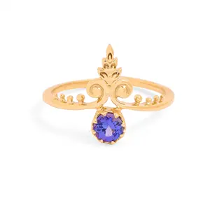 Solid 14K Gold Tanzanite Studded Ring Nail Setting High Quality Fine Jewelry Lightweight Affordable Gold jewelry