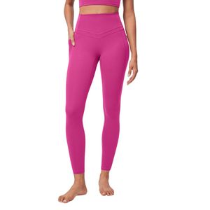 Leggings de yoga roses unis pour femmes, taille haute, en nylon et élasthanne, extensibles, séchage rapide, compression, pour l'entraînement et le fitness - Product Image 1