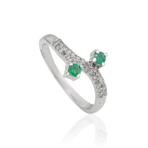 High End Quality Beautiful 925 Sterling <b>Silver</b> Natural Round <b>Emerald</b> & Diamond Wave Band Unique Design <b>Ring</b> Gift For Her - Product Image 3