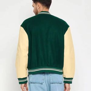 Veste universitaire pour homme, verte et beige, avec boutons sur le devant, couleur unie, coupe classique, col rabattu, pour l'automne - Product Image 2