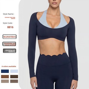 Seamless Solid Yoga Set Women Sportswear <b>Crop</b> Top Sleeveless Mid Waist <b>Leggings</b> 3 Piece Front Quick Dry Breathable Spandex/Nylon - Product Image 4