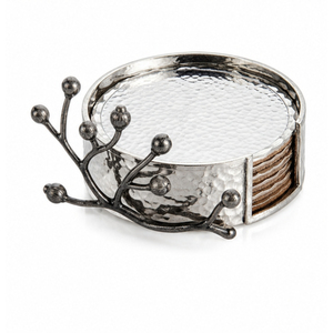 Modern <b>Silver</b> Floral Metal <b>Coasters</b> Set with Orchid Holder Hammered Stainless Steel Drink <b>Coaster</b> Bulk for Home Hotel Decor - Product Image 4