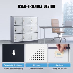 Armadietto Spogliatoio in Acciaio Grigio a 9 Ante con Slot per Tessera, Capacità di Carico 30 kg, Armadietto Metallico per Dipendenti con Accesso a Chiave - Product Image 5