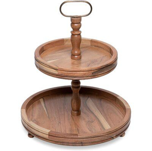 Minimalist <b>cake</b> <b>stand</b> Round Wooden Two-Tier <b>Cake</b> <b>Stand</b> with Silver Rabbit Decorative Top Tier - Product Image 6