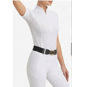Haut de sport équestre pour femme à demi-zip, manches courtes, couleur unie, séchage rapide, coupe ajustée, fermeture éclair - Product Image 4