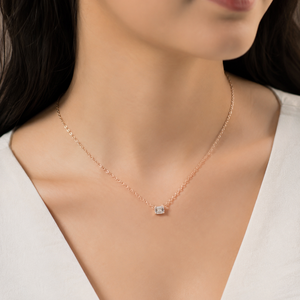 14K Rose Gold Plated Lab Grown Diamond Asscher Cut IGI Certified Minimalist <b>Box</b> <b>Chain</b> Pendant Necklace Women's Party Everyday - Product Image 1