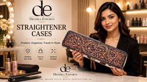 Fashionable Hand Tooled <b>Leather</b> Heat Resistant Curling Iron Case Western Hair On Hide Perfect Organizer for Hair <b>Tools</b> - Product Image 6