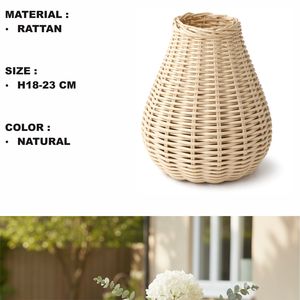 Cesta redonda de ratán, florero artesanal, 6 piezas - Product Image 2