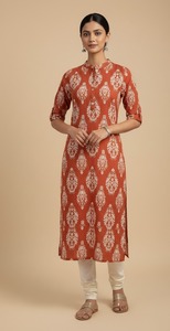 Kurti Moderno para Mujer, Estilo Kurta de Algodón con Estampado Floral y Minimalista para Verano, Disponible a Precio de Exportación - Product Image 4