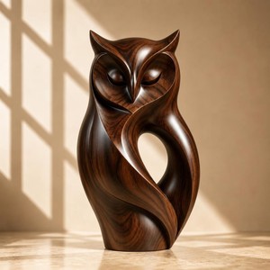 Fabulosa Escultura de Búho de Madera Hecha a Mano, Figura Animal Moderna, Decoración de Mesa, Adorno para Sala de Estar - Product Image 1