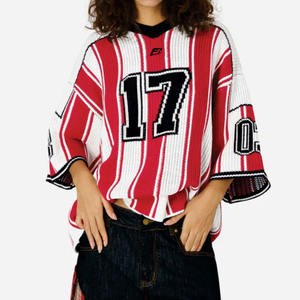 Maillot de football américain rayé en maille polyester respirante de haute qualité pour femme, coupe oversize, style streetwear, pour fans, personnalisable, fourniture OEM - Product Image 1