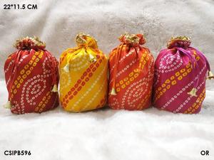 Sacs Potli à cordon avec motif géométrique et pompon, pochettes textiles brodées de style national - Product Image 5