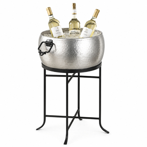 Vintage Galvanized Beverage Tub with Stand Antique Copper Ice Bucket for Parties Wholesale <b>Freestanding</b> Metal Wine Cooler Tub - Product Image 3
