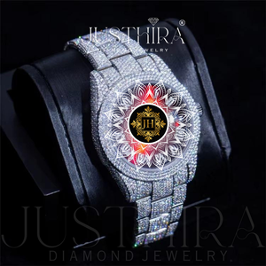 Branded Sport Antique Moissanite Diamond Hip-Hop <b>Red</b> Dial Watch 925 Silver Movement Water Resistant Engagement Party Wedding - Product Image 2
