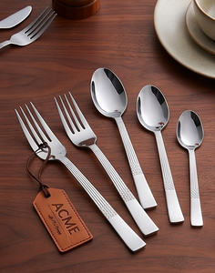 Ensemble de couverts élégants en lin côtelé, finition miroir en acier inoxydable avec motif lin, parfait pour les mariages, les fêtes et les restaurants - Product Image 3