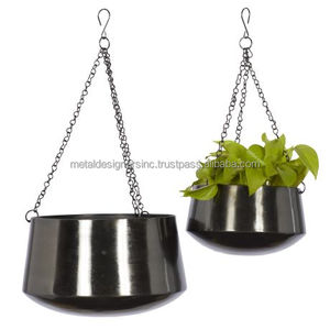 Jardinière suspendue en métal doré avec cintre en cuir pour décoration de maison et de jardin Pots de fleurs et jardinières - Product Image 3