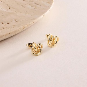 Pendientes de Botón con Nudo Chapados en Oro de 18K, Joyería Unisex Minimalista para Uso Diario - Product Image 4