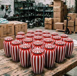 Urnas de Cremación de Metal Hechas a Mano con Rayas Rojas y Blancas, Urnas Conmemorativas para Cenizas Humanas Adultas, Urnas Decorativas para Funerales y Entierros, Venta al por Mayor - Product Image 6