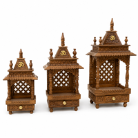 Temple en bois artisanal pour la prière à domicile avec tiroir, piliers sculptés, sanctuaire décoratif
