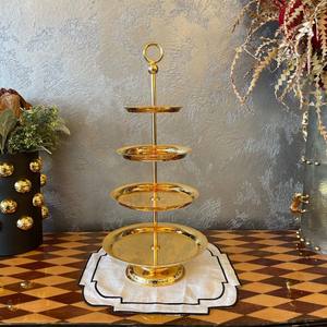 Soporte de servir de latón de estilo antiguo de 3 niveles para pasteles, aperitivos y presentación decorativa de mesa para el hogar, hotel, restaurante. - Product Image 2