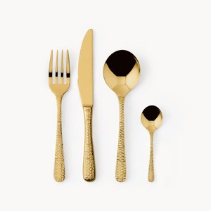 Juego de Cubiertos de Metal Martillado, Cuchillo, Tenedor y Cuchara de Acero Inoxidable, Diseño Minimalista, Resistente al Óxido, Mango de Cerámica Pulido a Mano - Product Image 1