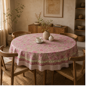 Mauve Cotton Hand Block <b>Table</b> <b>Cloth</b> Floral Printed Handmade <b>Round</b> <b>Table</b> Cover Wedding Dinning <b>Table</b> Cover Durable Eco Friendly - Product Image 5