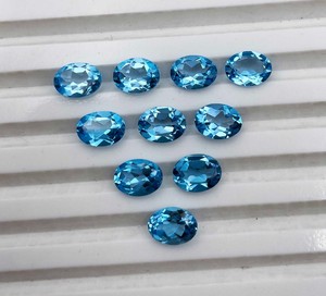 พลอยบลูโทแพซธรรมชาติทรงรีขนาด 6 มม. 9 มม. แบบเจียระไน พลอยบลูโทแพซสีฟ้าสวิสแบบเม็ดเดี่ยว ขนาดปรับเทียบได้ ขายส่งจำนวนมาก - Product Image 5