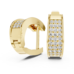 14K 18K <b>Solid</b> <b>Gold</b> Round Cut Pave Diamond <b>Huggies</b> Earring DEF VVS Lab Grown Diamond Wide Huggie Hoop Earring Custom Fine Jewelry - Product Image 3