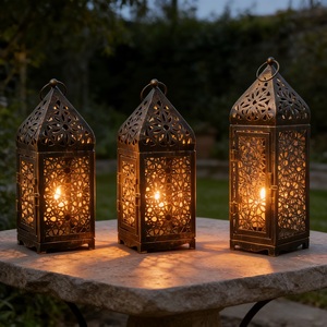 Authentic Black Metal <b>Moroccan</b> <b>Lantern</b> Set with Intricate Floral Cutwork Decorative Candle Holders for Ramadan Home Decor - Product Image 2